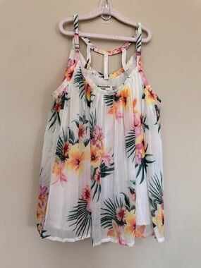Abercrombie & Fitch White Tropical Floral Pleated Kids Camisole